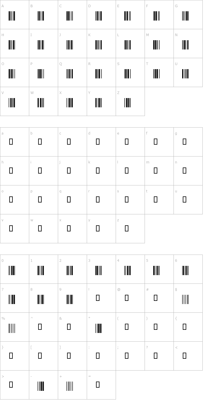 Character Map Code39SmallHigh Font