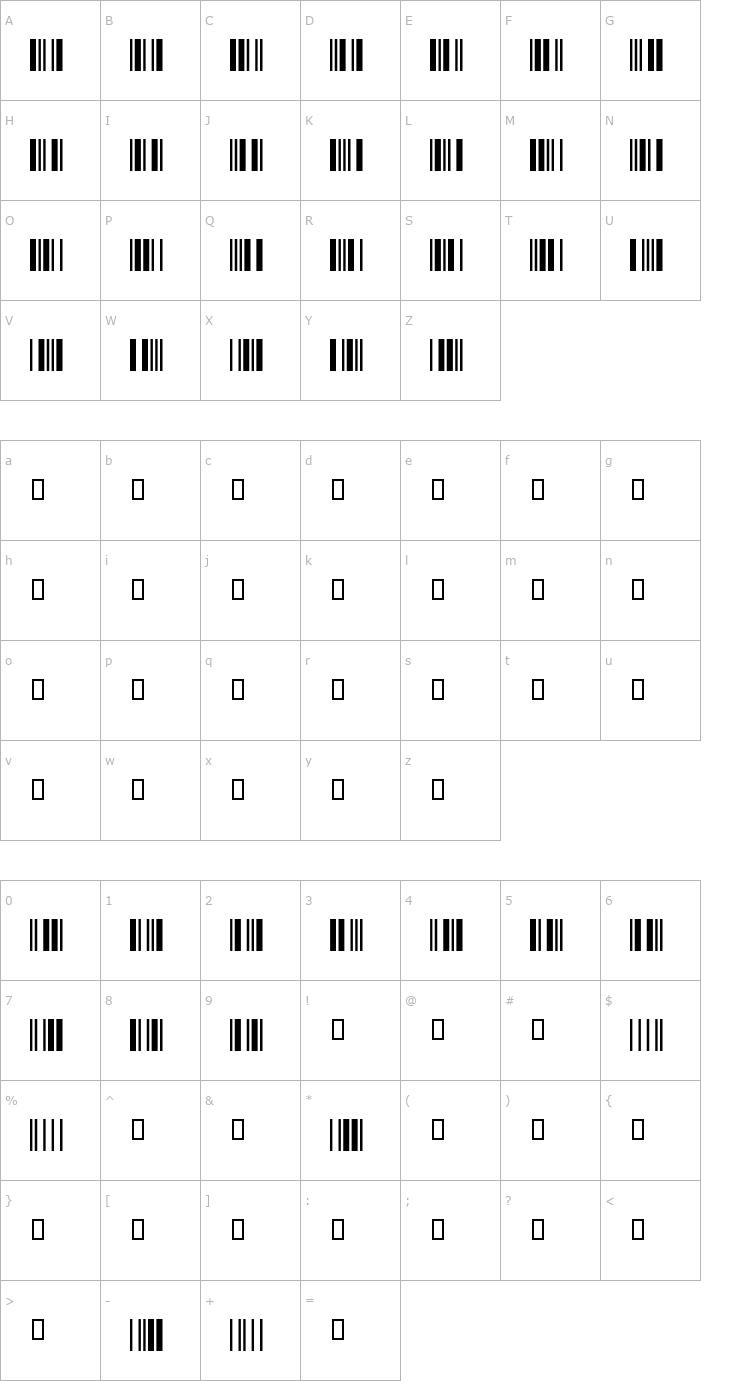 Character Map Code39SmallLow Font