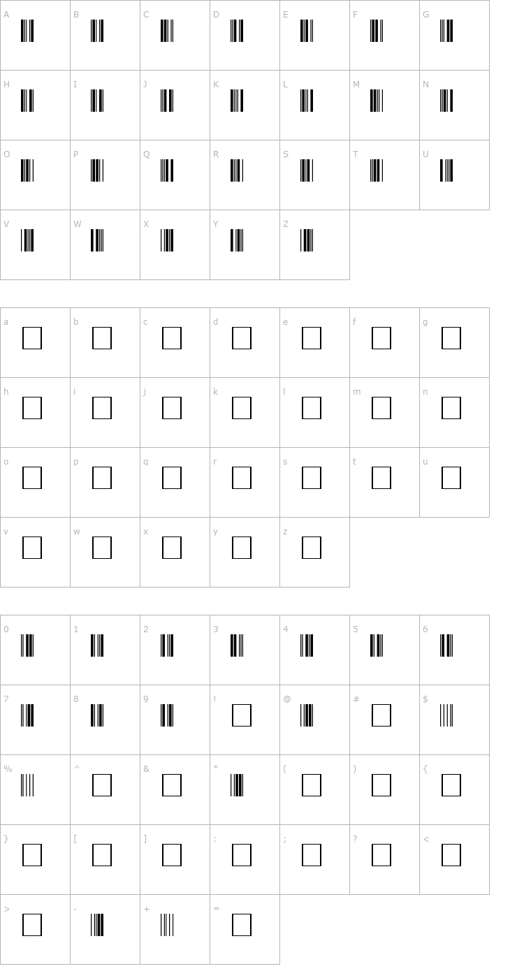 Character Map Code3of9 Regular Font