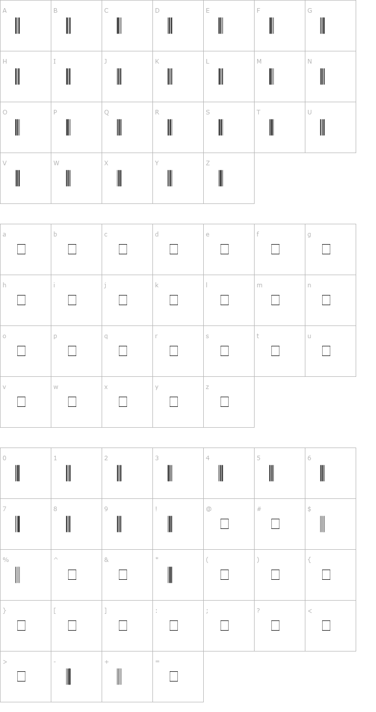 Character Map CODE3OF9X1 Normal Font