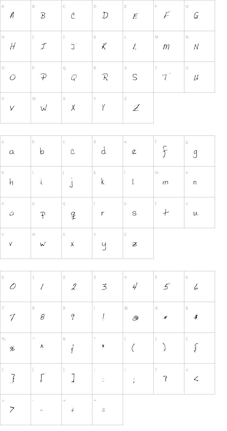 Character Map CodysHand Regular Font