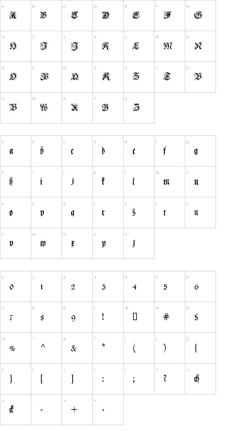Character Map Coelnische Current Fraktur Font