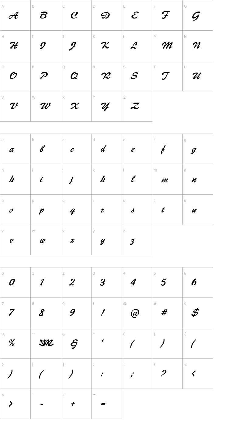 Character Map Coffee Script Font