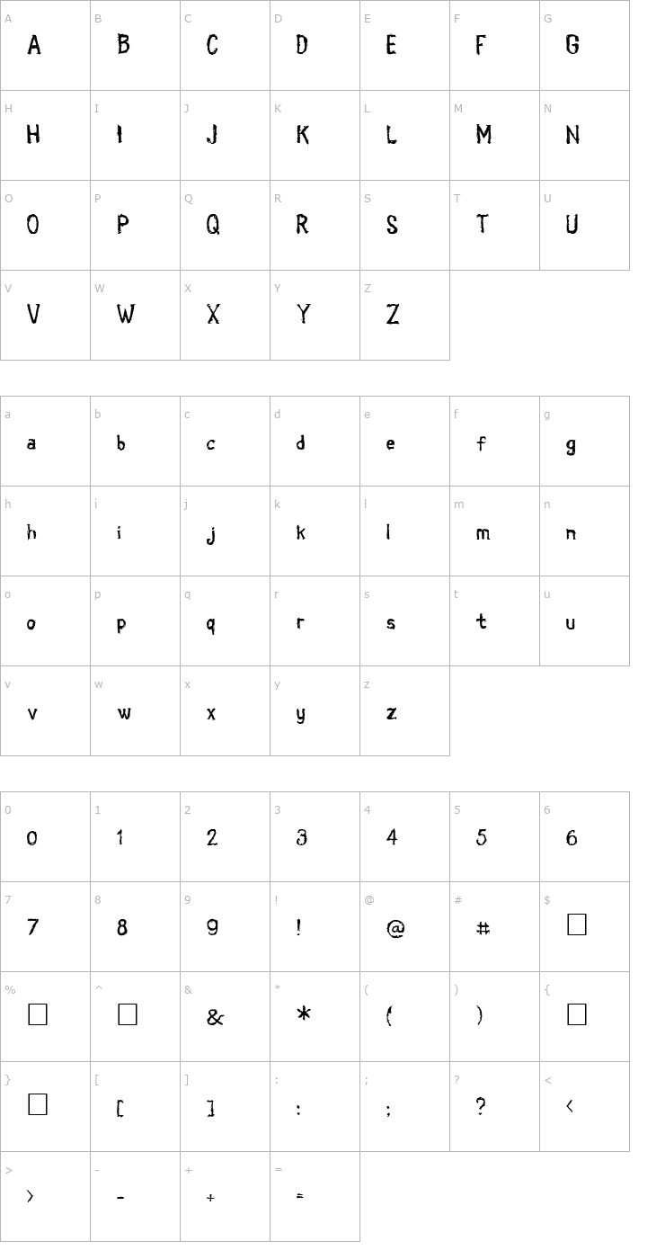 Character Map Coldbringer KG Font