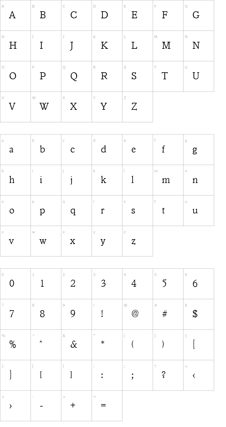 Character Map ColinBecker-ExtraLight Font