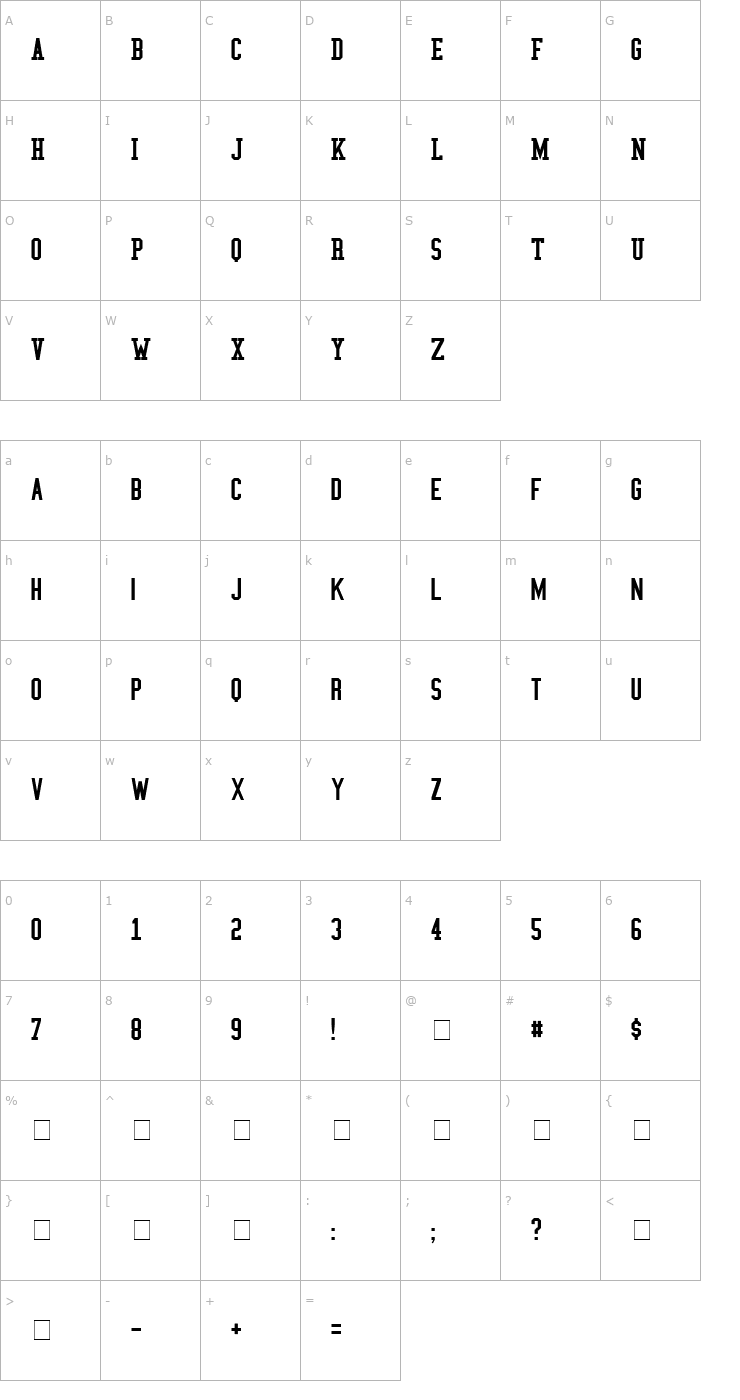 Character Map College Condensed Font