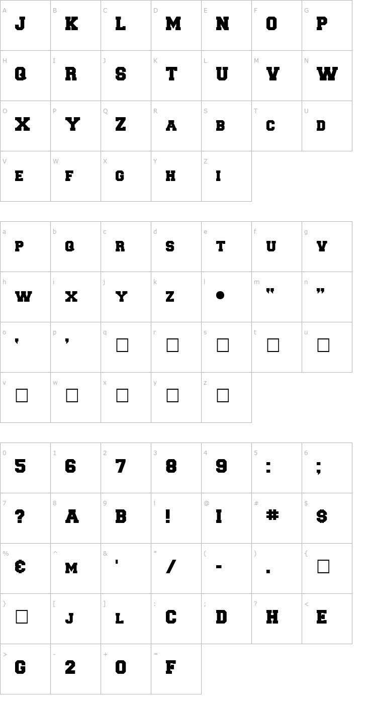 Character Map CollegeFLF-Black.R8 Font