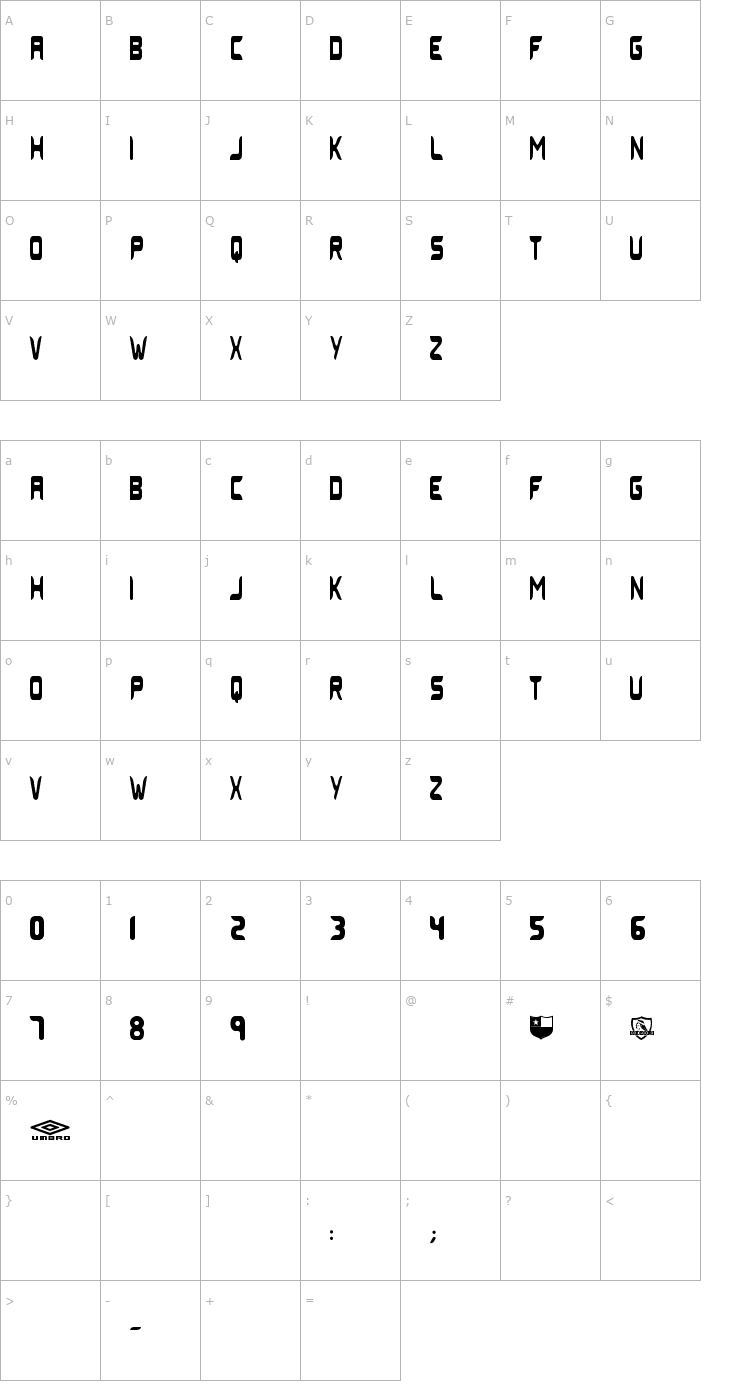 Character Map Colo Colo Umbro 2006 Font