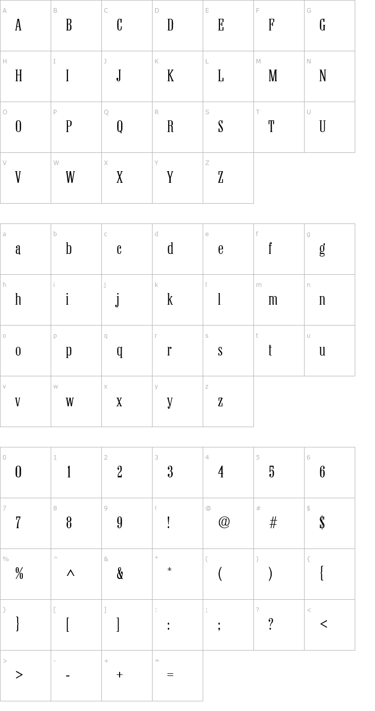 Character Map Colonial Light SF Font