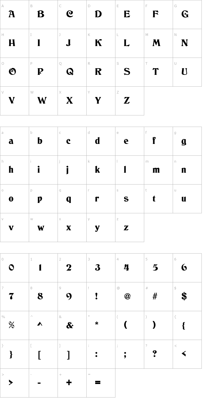 Character Map Columbo SF Font