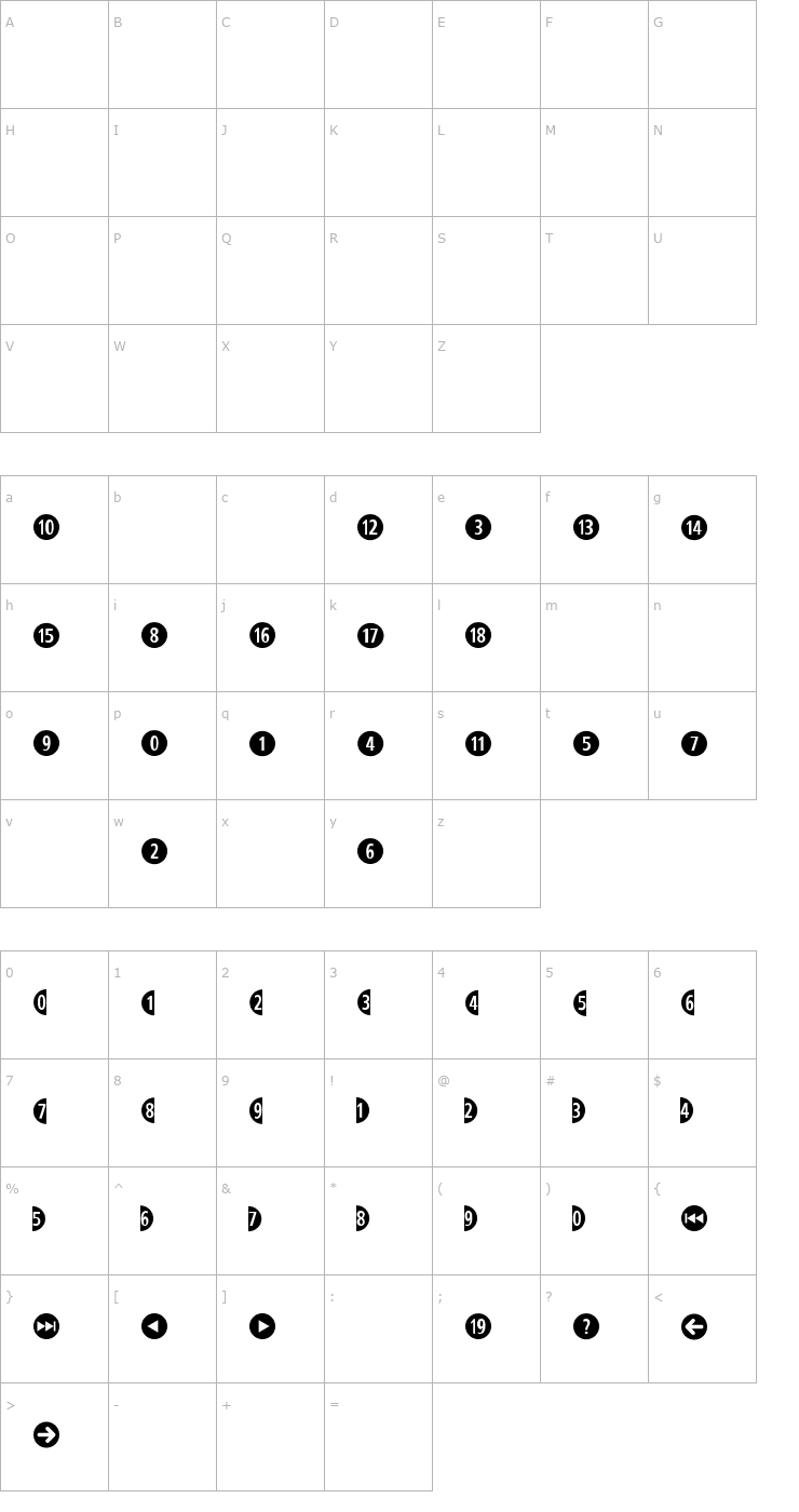 Character Map CombiNumerals Bold Font