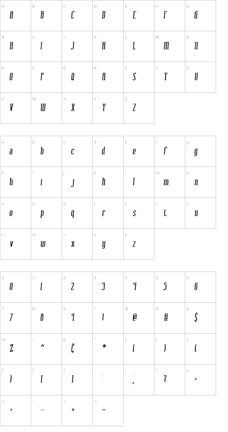 Character Map Combustion I BRK Font