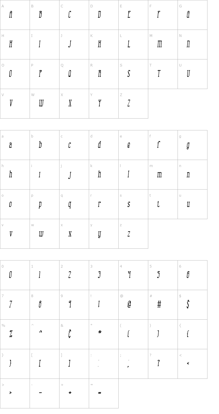 Character Map Combustion II BRK Font