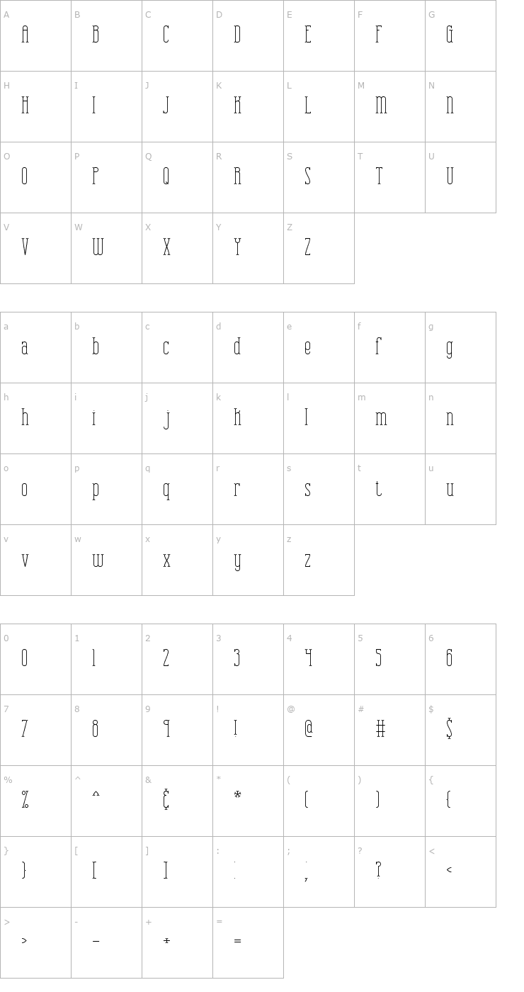 Character Map Combustion Plain BRK Font