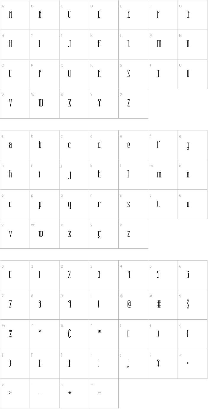 Character Map Combustion Wide BRK Font
