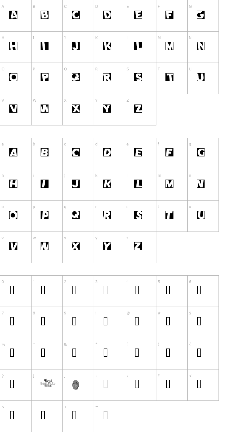 Character Map Comet Negative Font