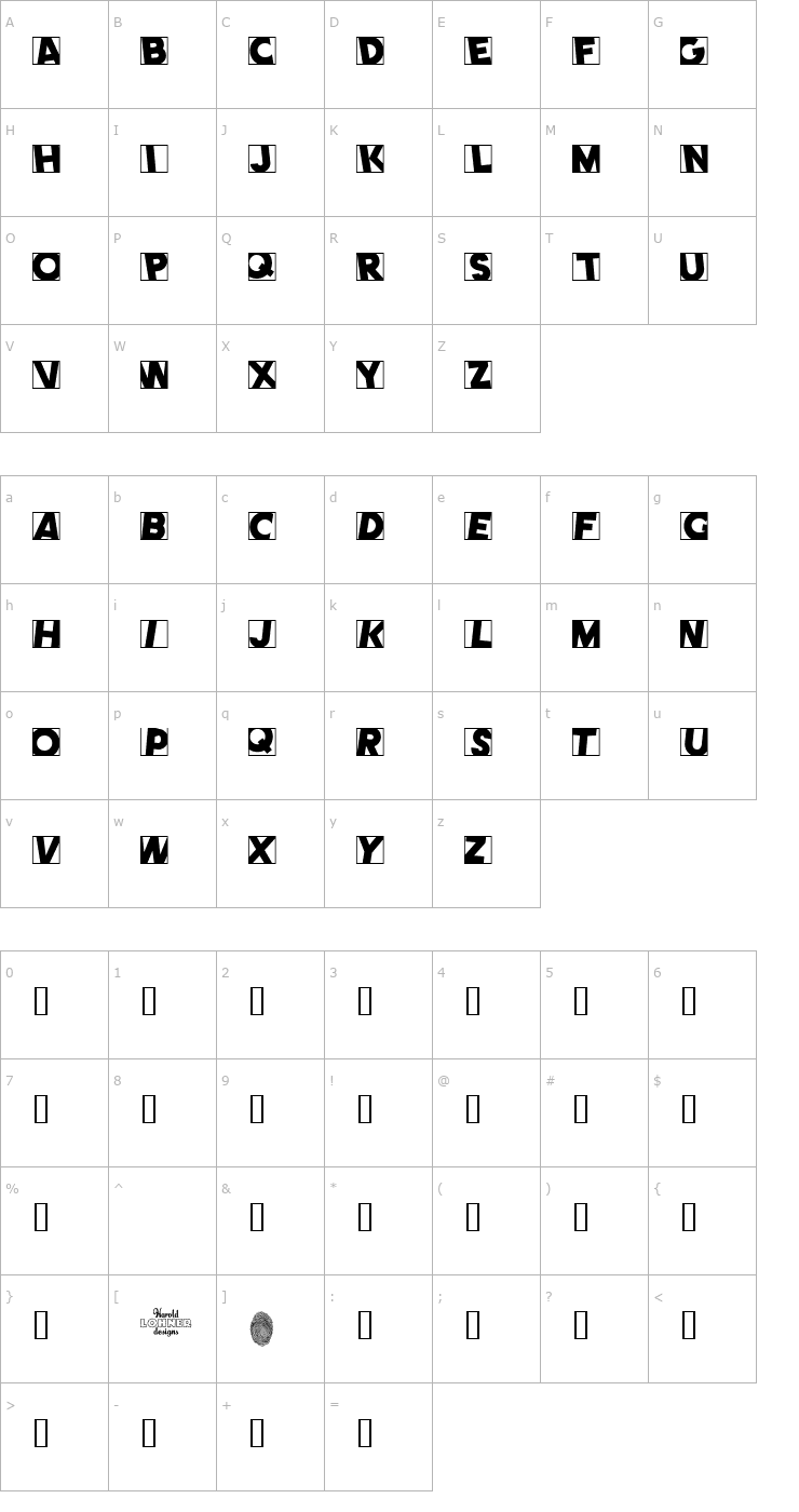 Character Map Comet Positive Font