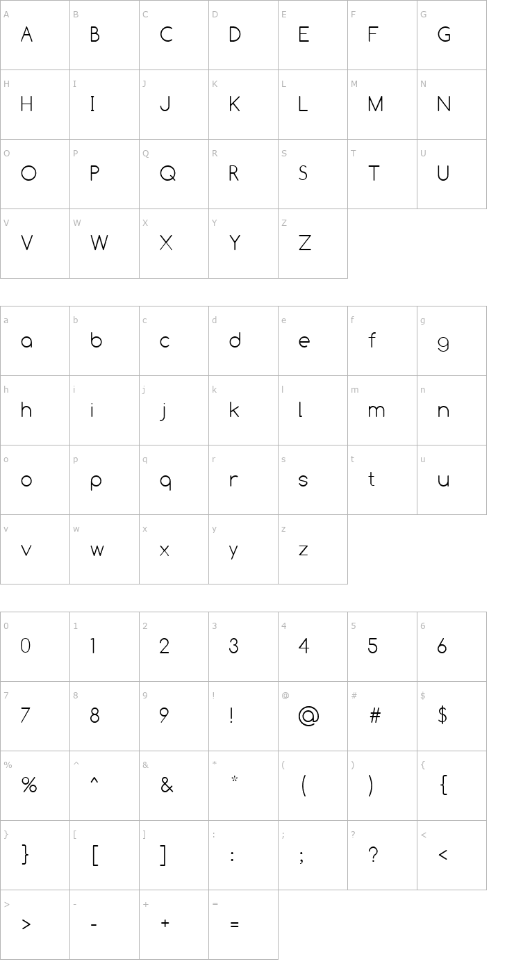 Character Map Comfortaa Thin Font
