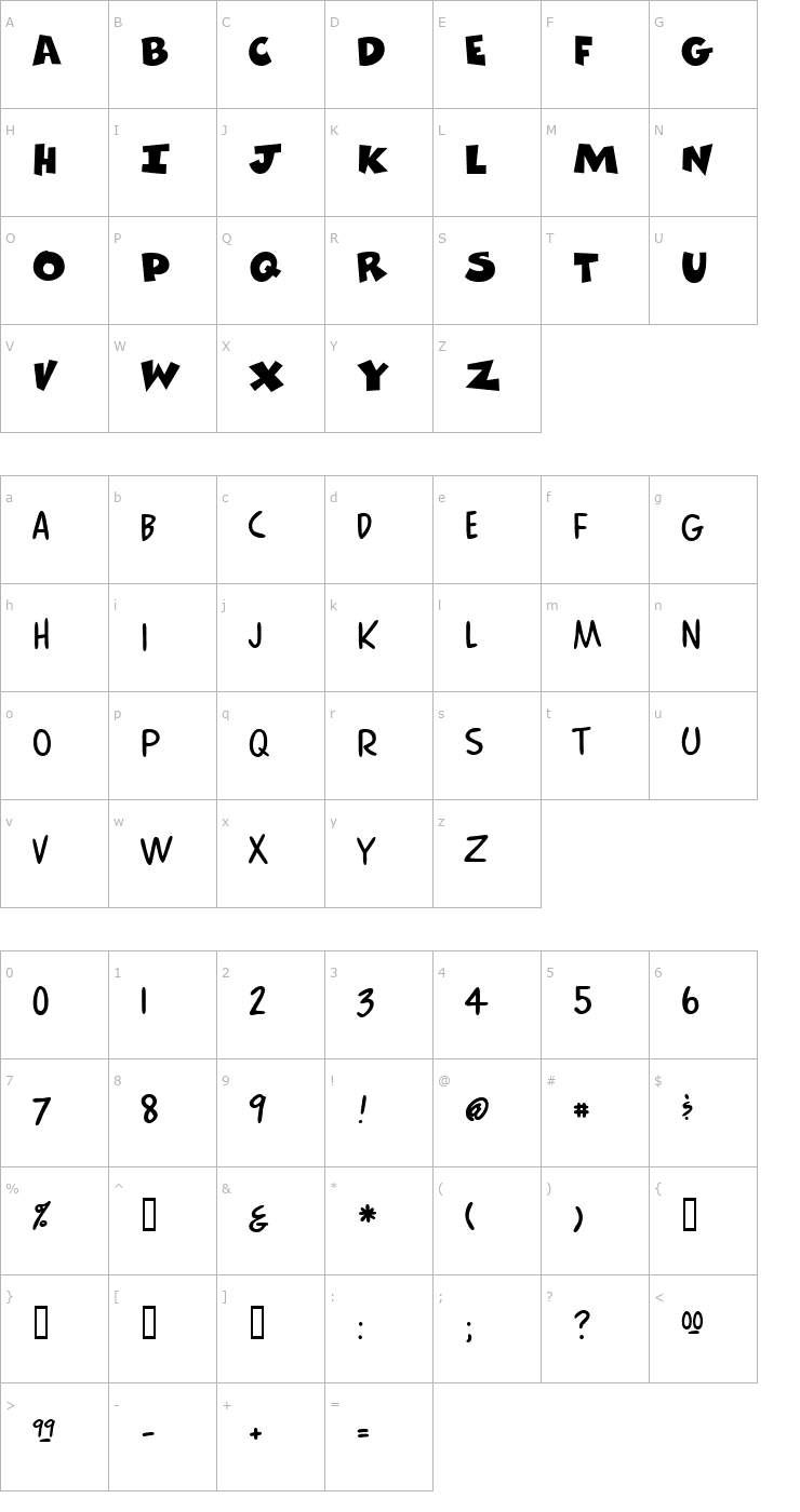 Character Map Comics Font