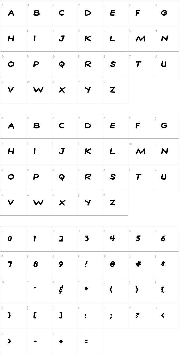 Character Map ComicTalk-Bold Font