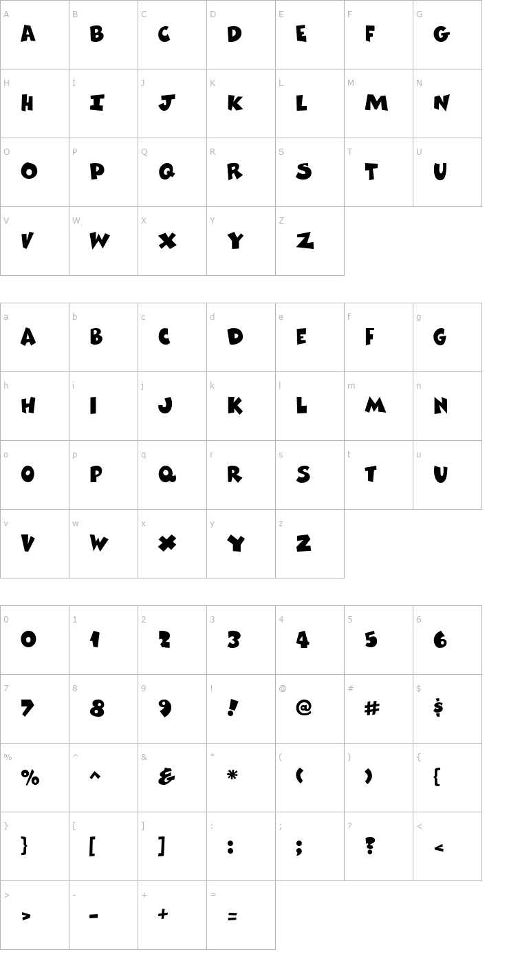Character Map ComixHeavy Font
