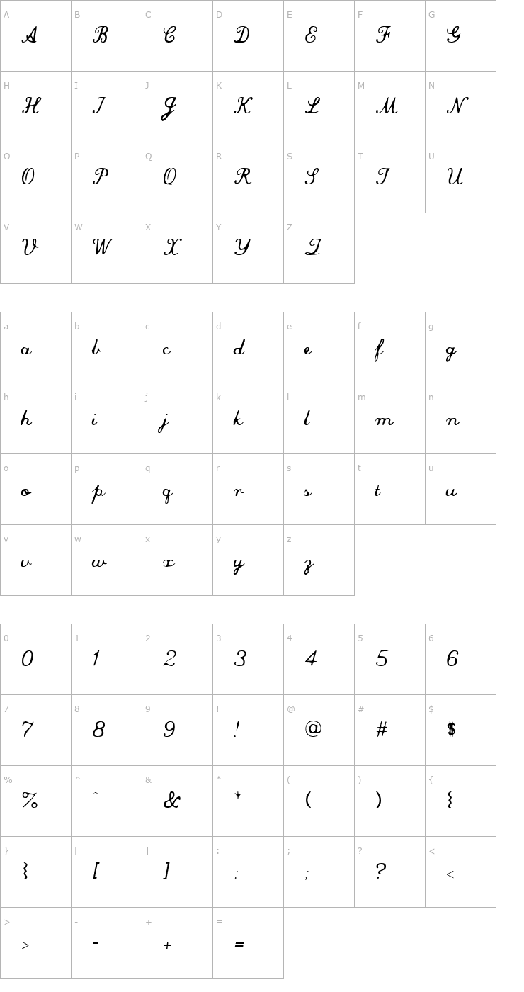 Character Map Commercial Script Font