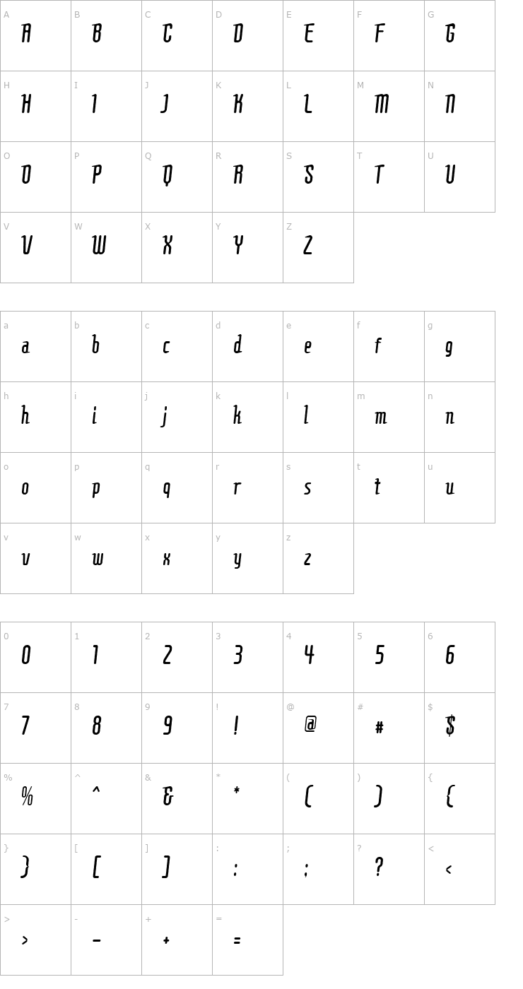 Character Map Comons Light Font