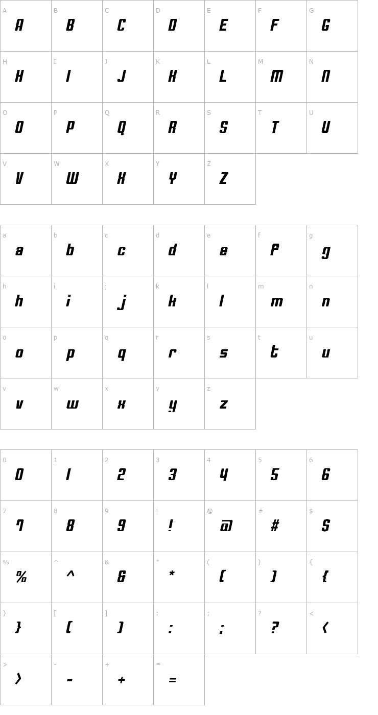 Character Map Compact20-Oblique Font
