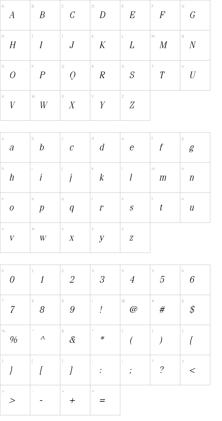Character Map Compendium Light SSi Light Italic Font
