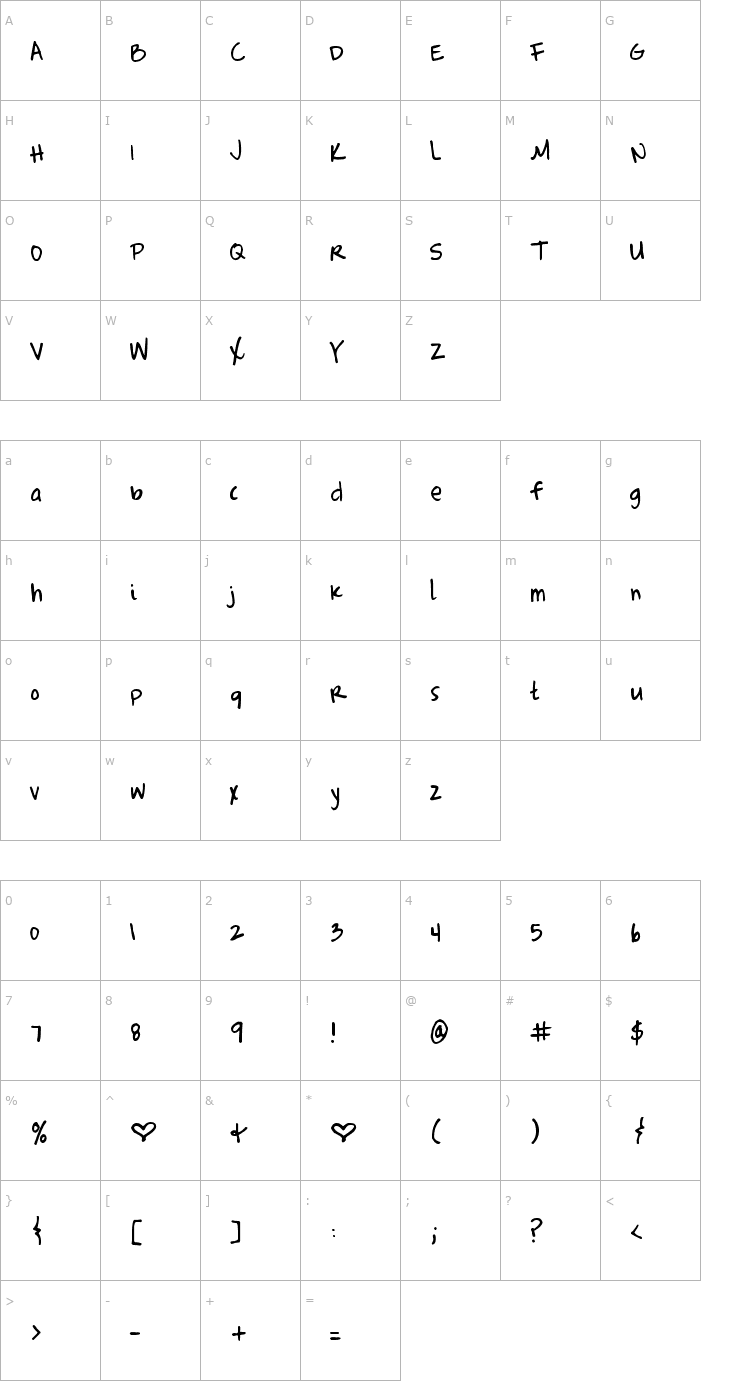 Character Map Complete in Him Font