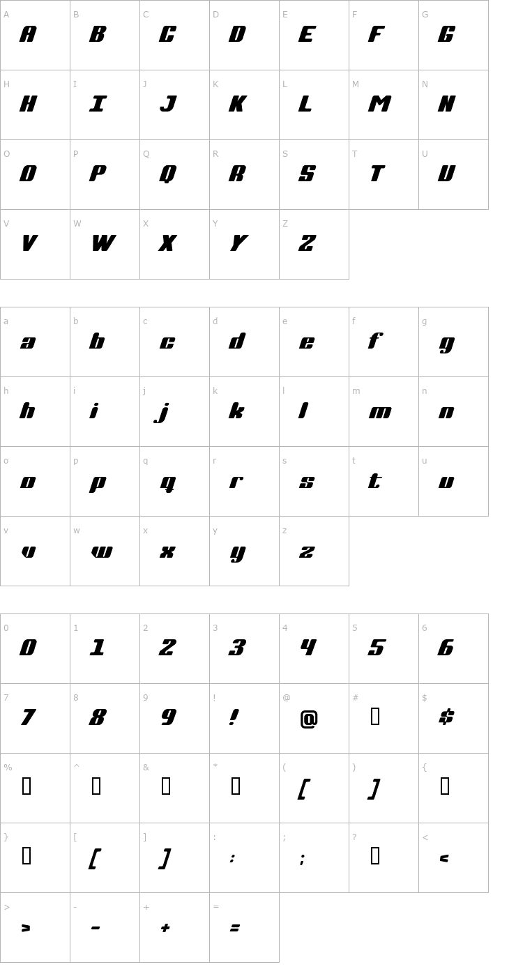 Character Map Complete Italic Font