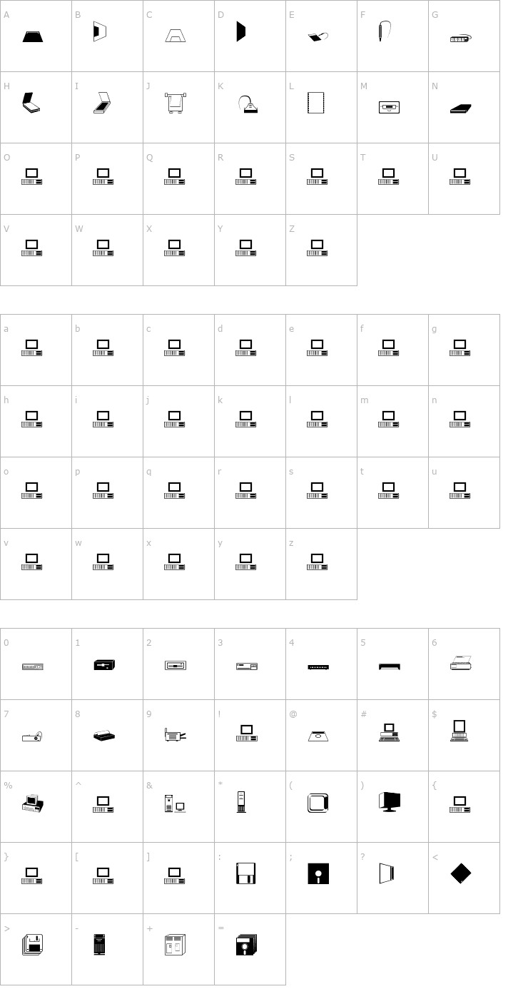 Character Map Computers Font