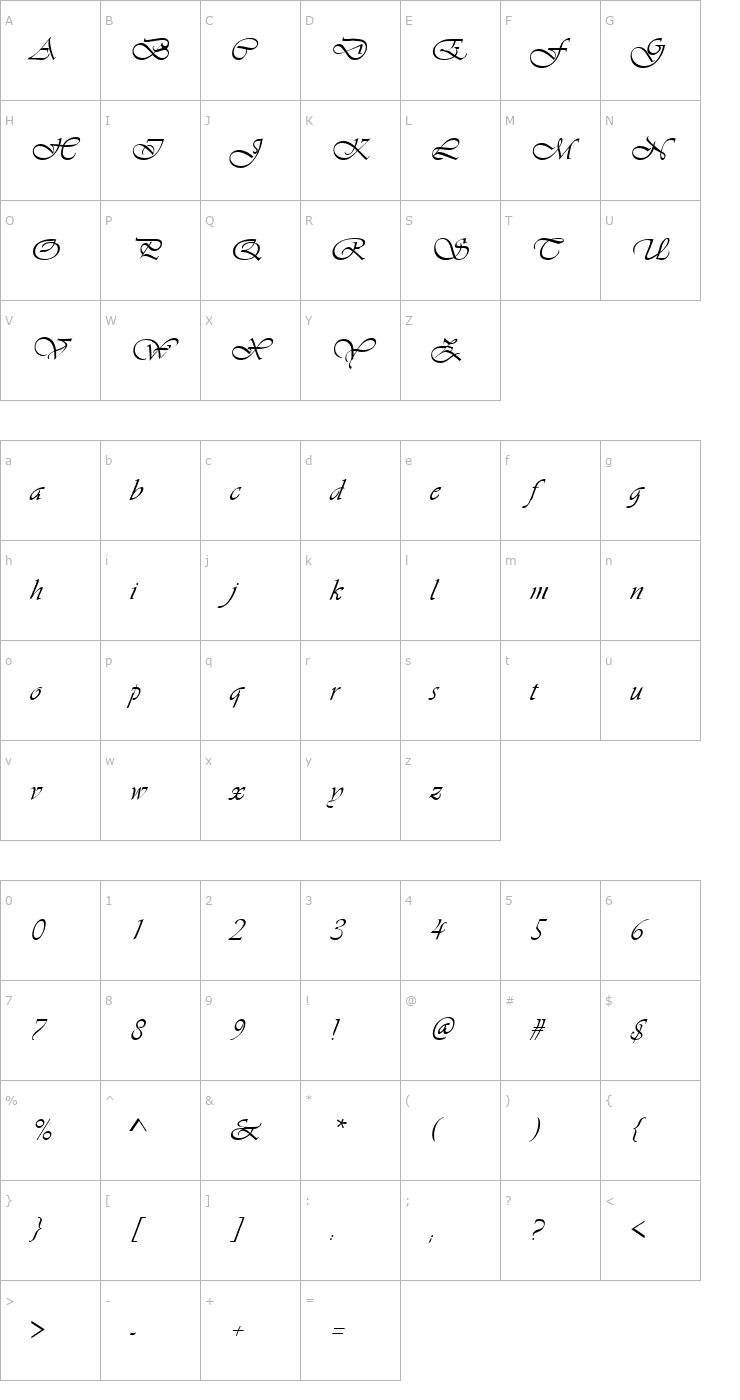 Character Map Concerto Italic Font