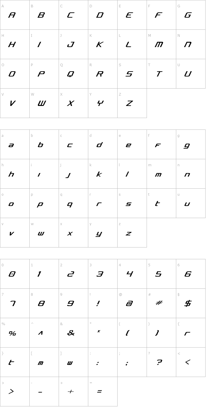 Character Map Concielian Condensed Font