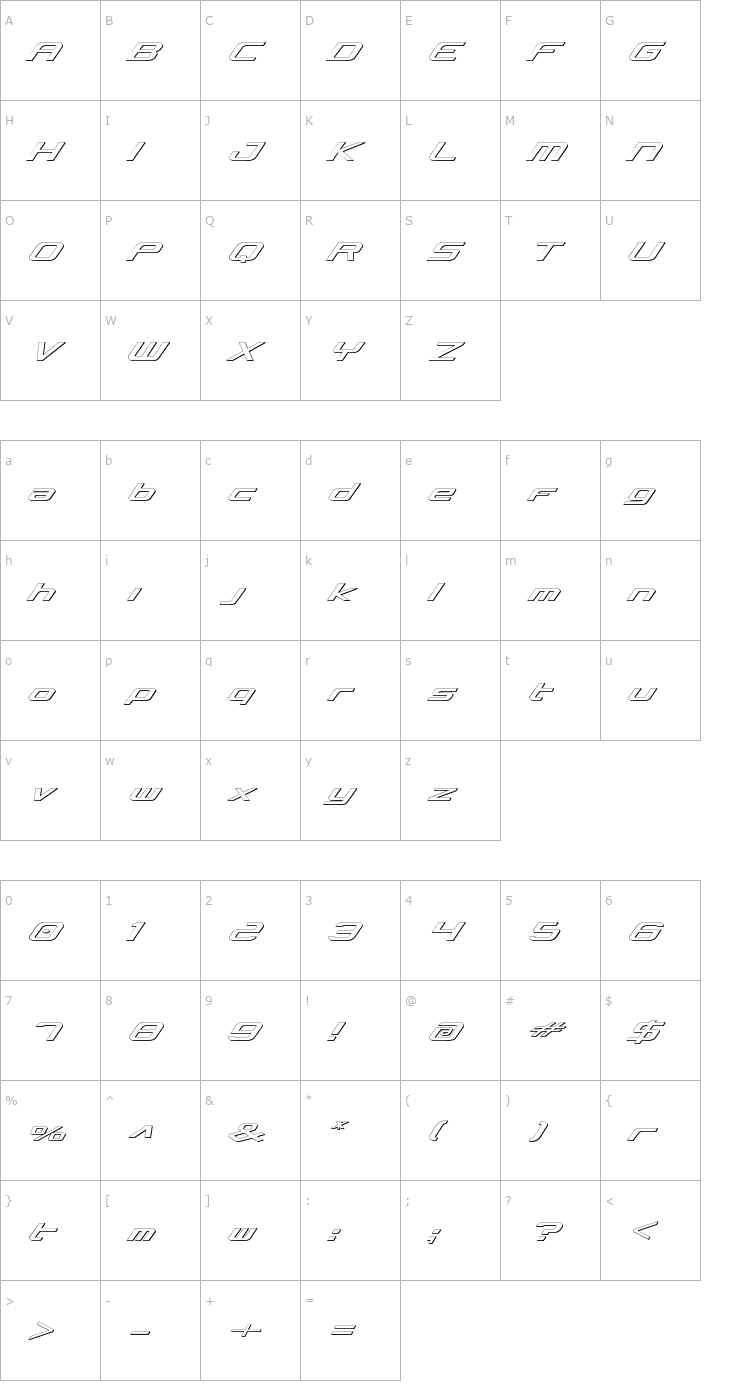 Character Map Concielian Shadow Font