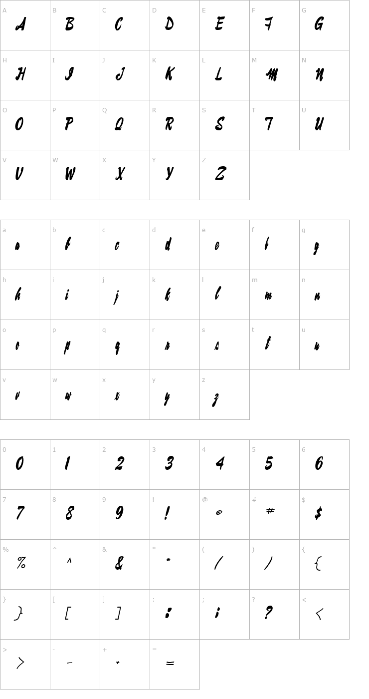 Character Map ConiScriptSSK BoldItalic Font