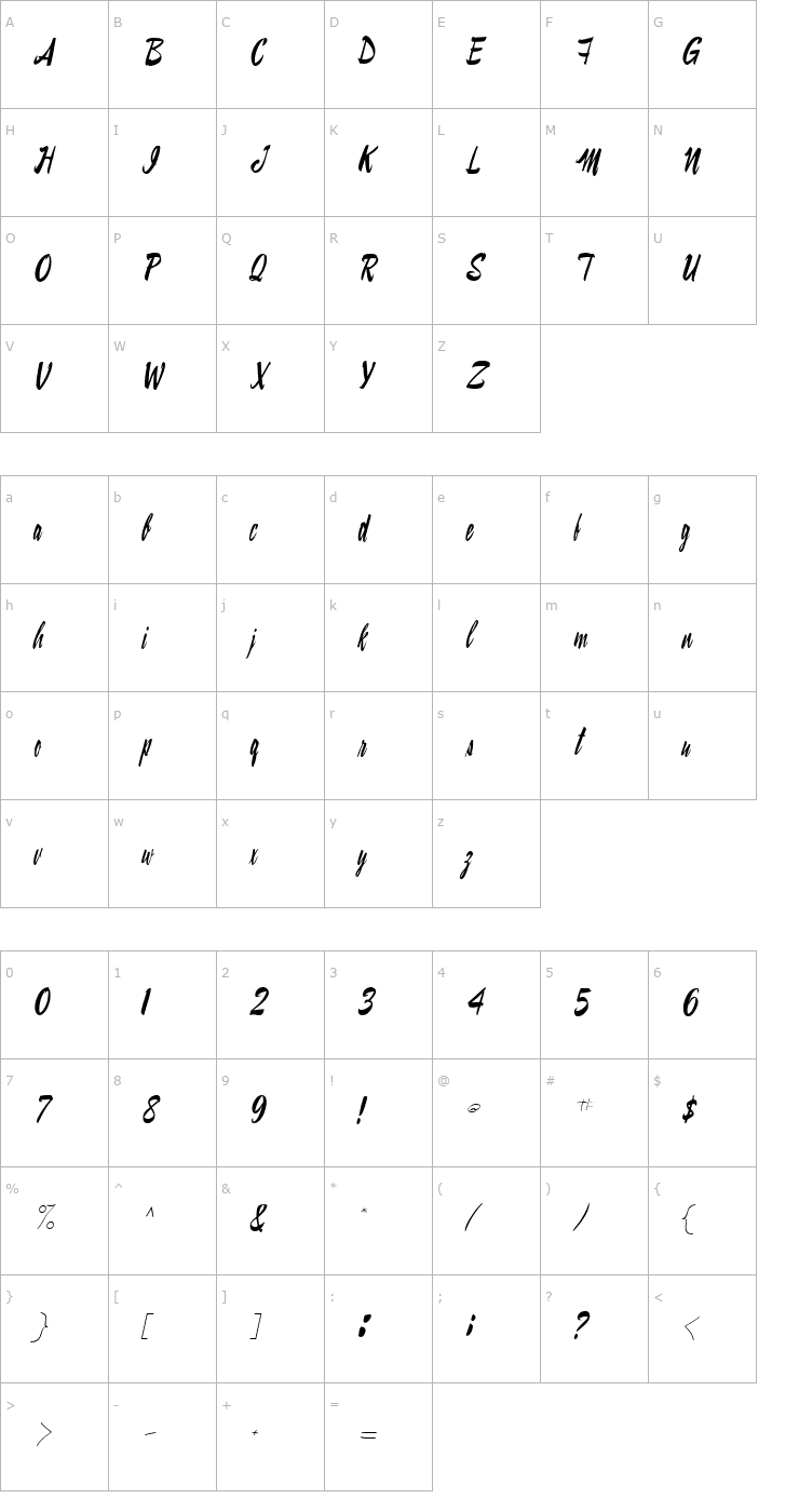 Character Map ConiScriptSSK Italic Font