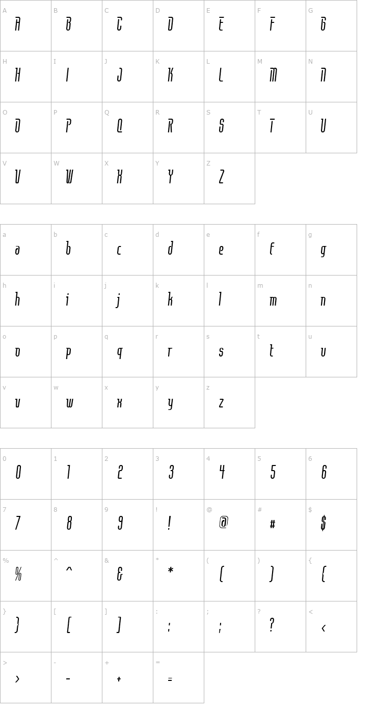 Character Map Contact Light Font