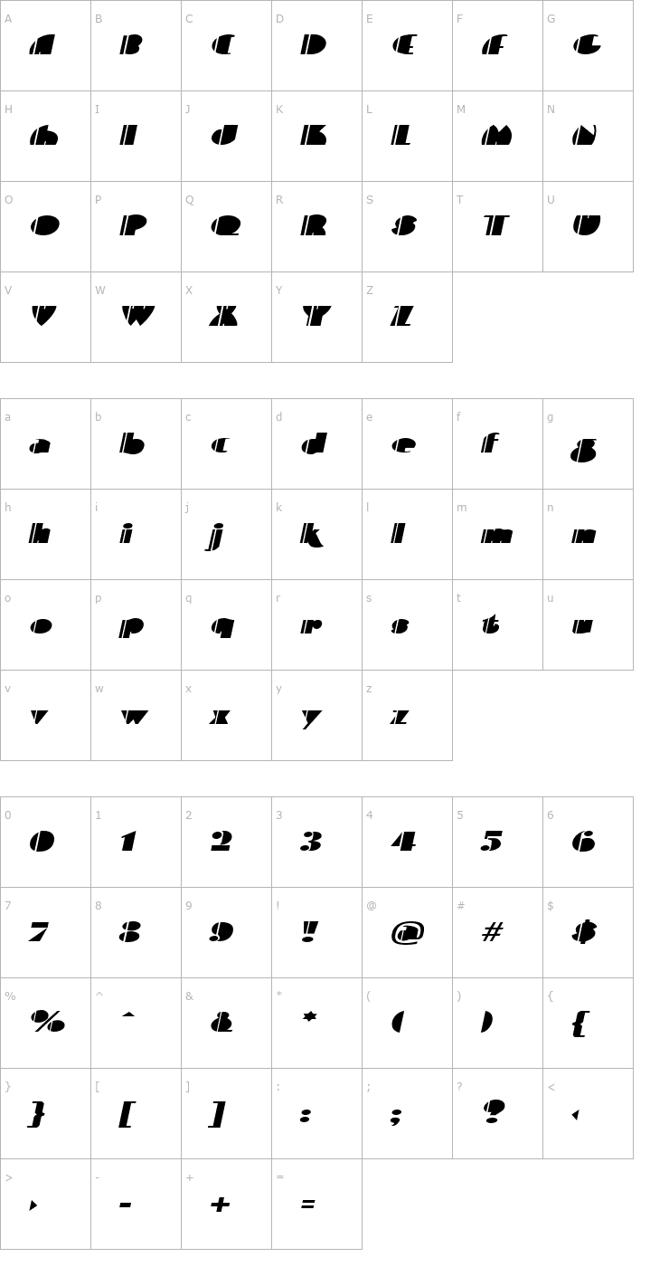 Character Map Contemporary BoldItalic Font