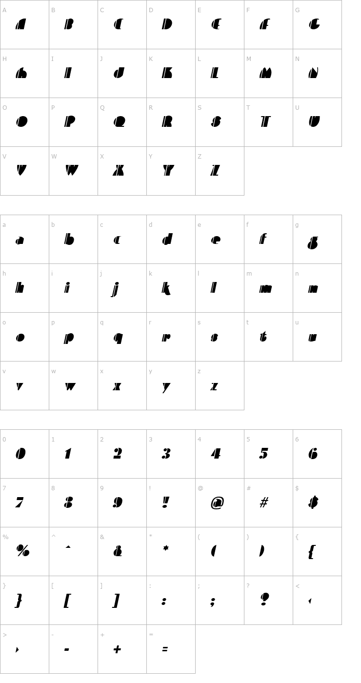 Character Map Contemporary Italic Font