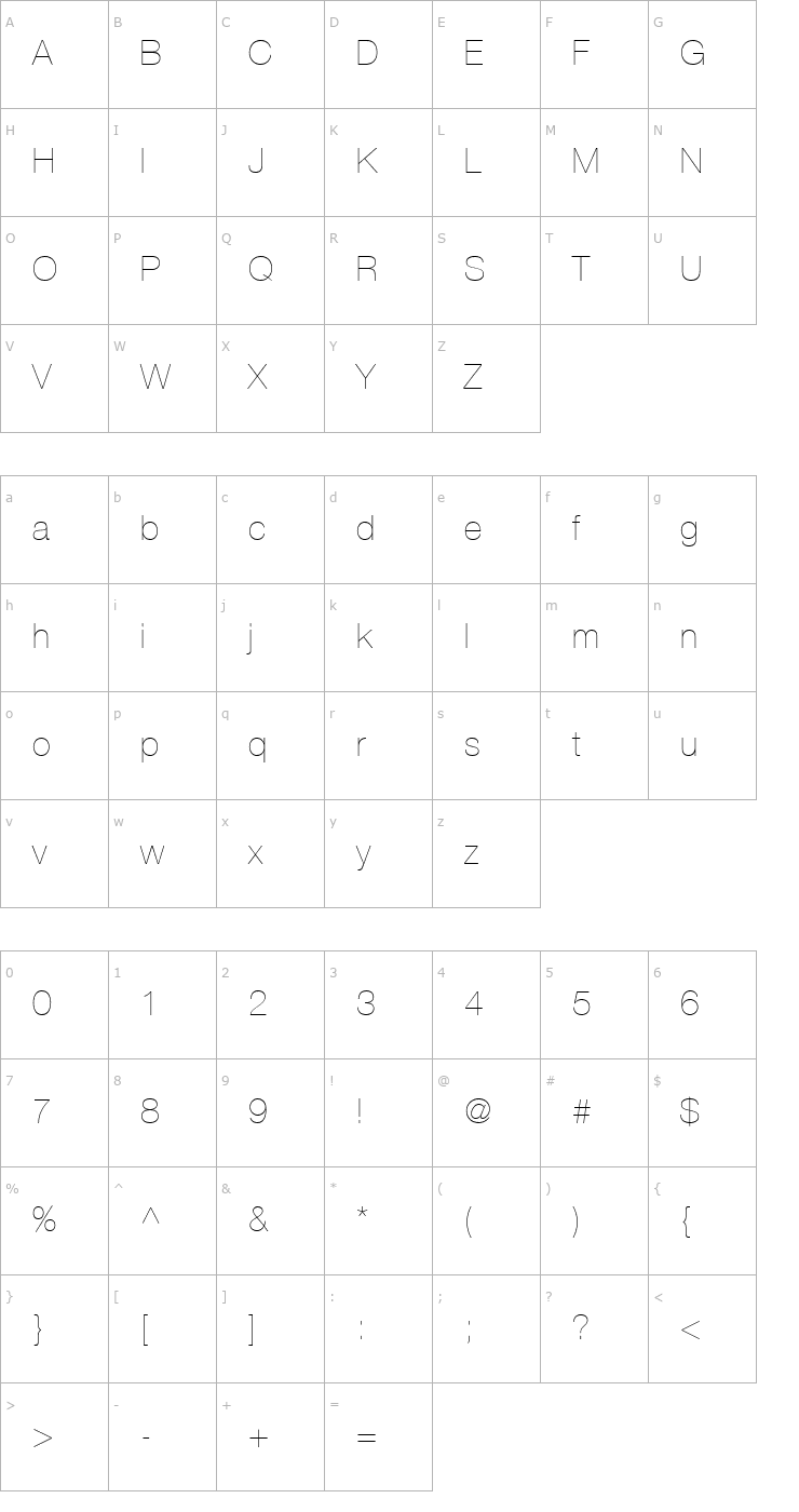 Character Map Context Reprise Light SSi Extra Light Font