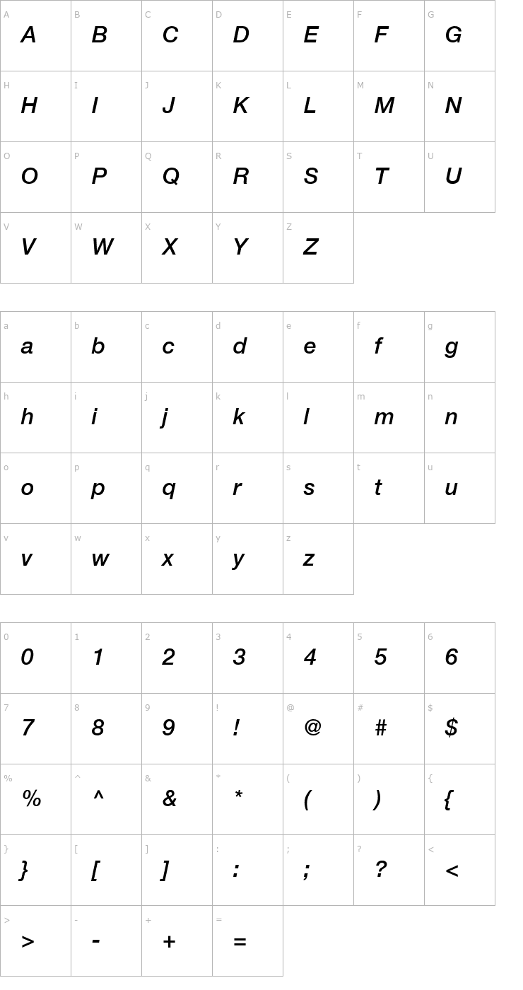Character Map Context Reprise Medium SSi Medium Italic Font