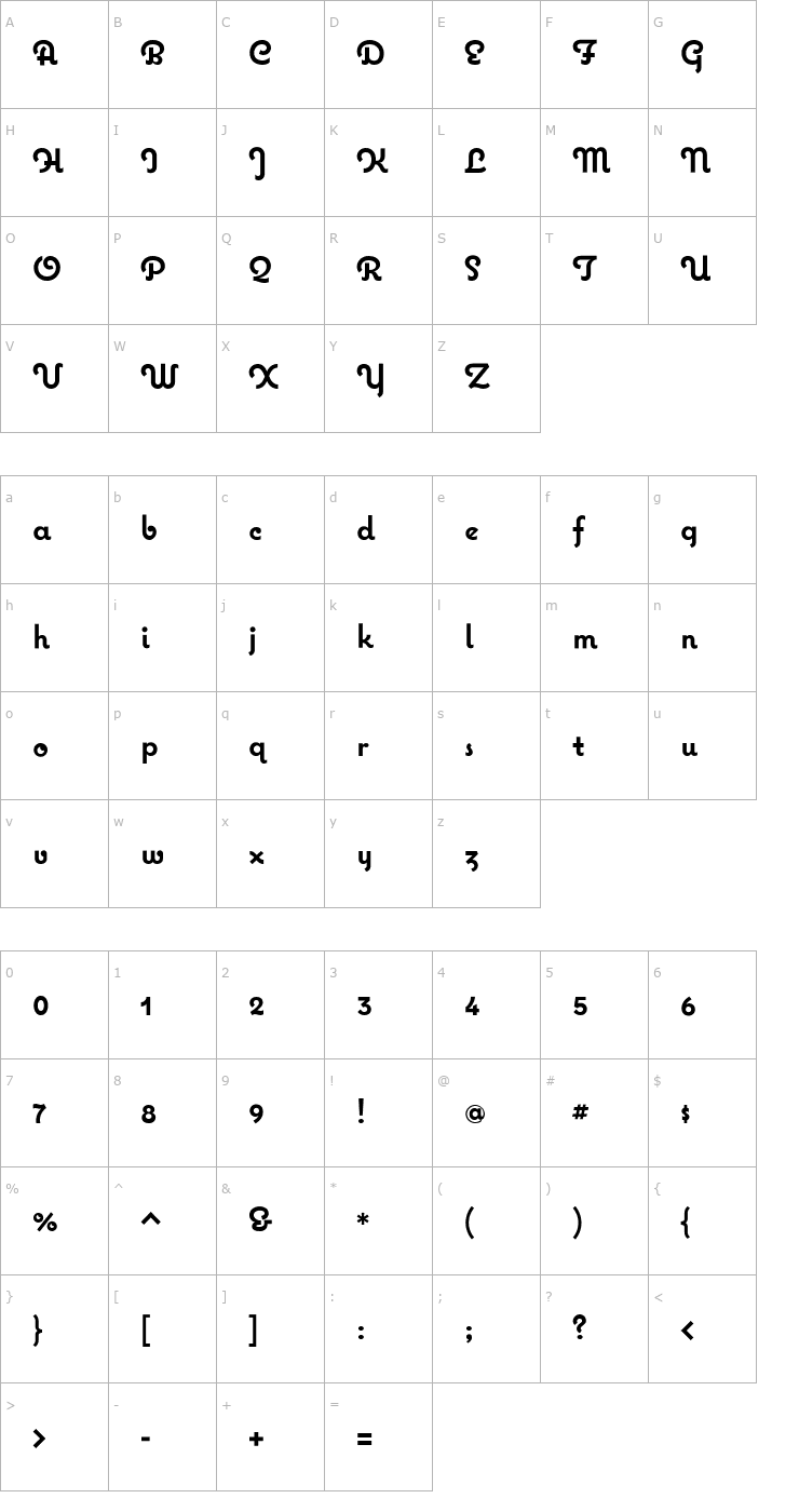 Character Map Coquette Bold Font