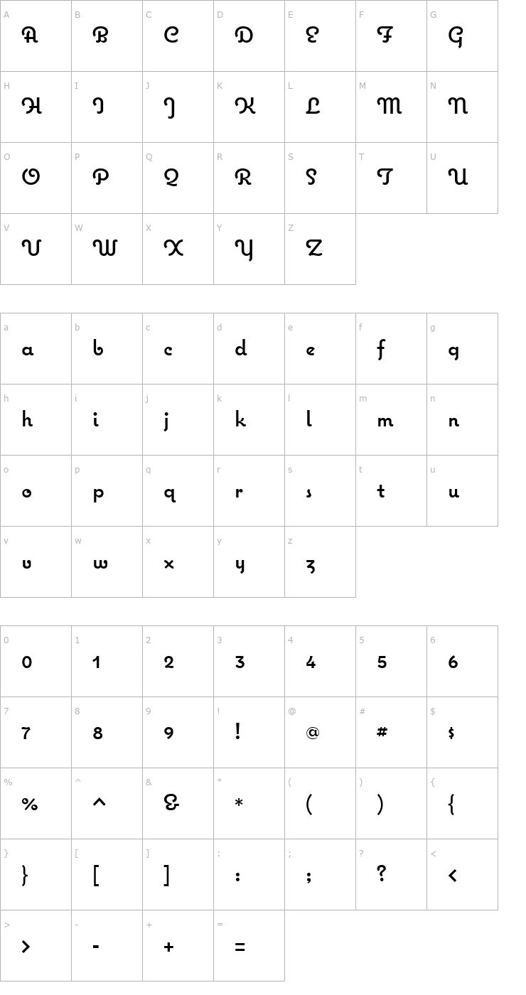 Character Map Coquette Regular Font