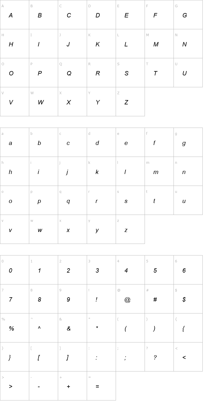 Character Map CordiaUPC Bold Italic Font