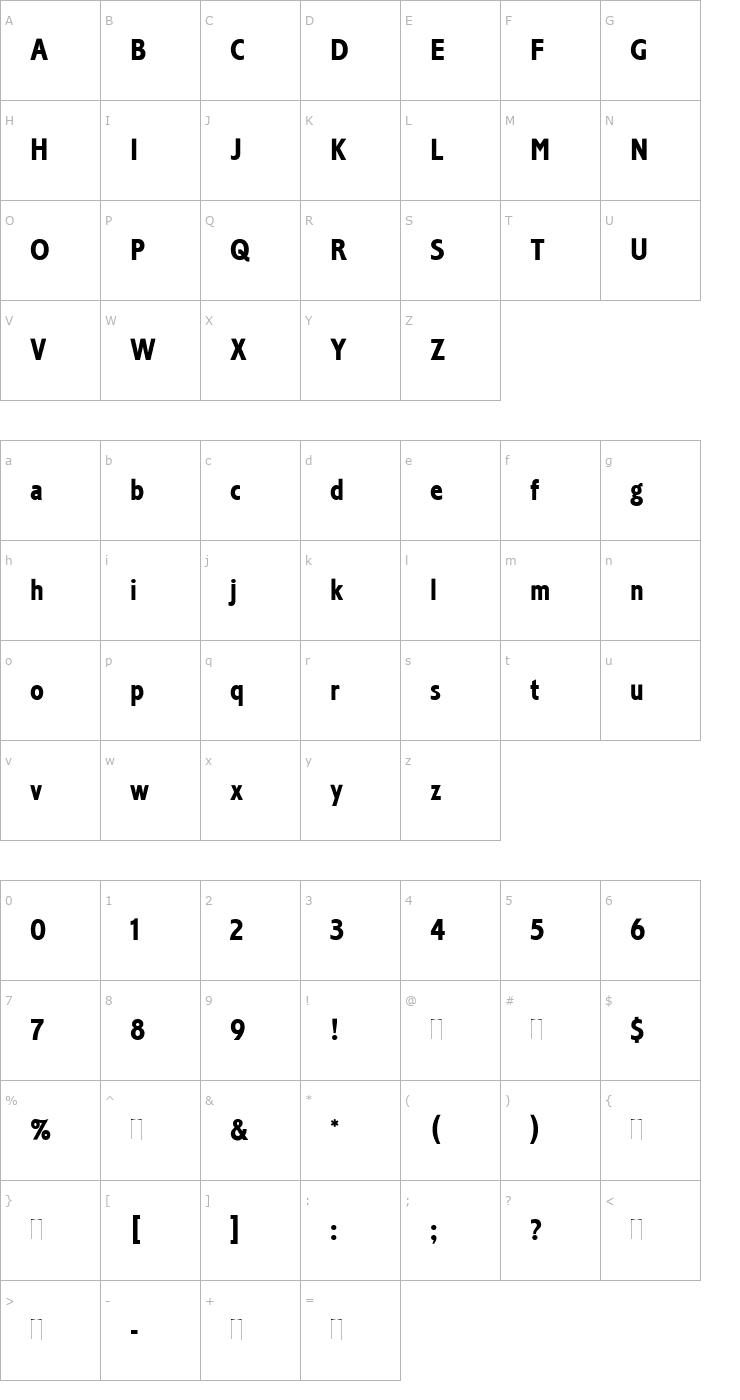Character Map Corinthian Bold Condensed Plain Font