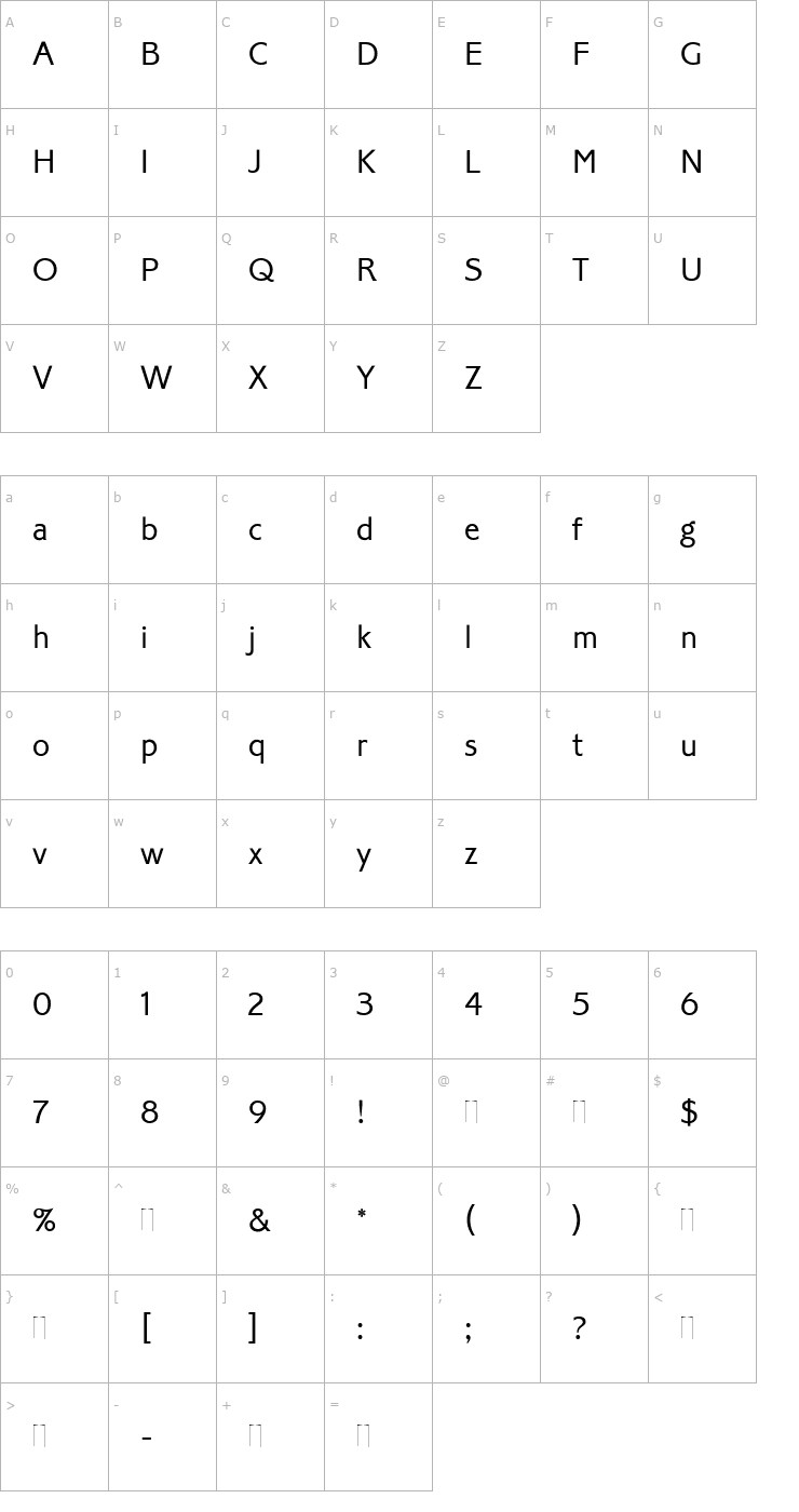 Character Map Corinthian Light Plain Font