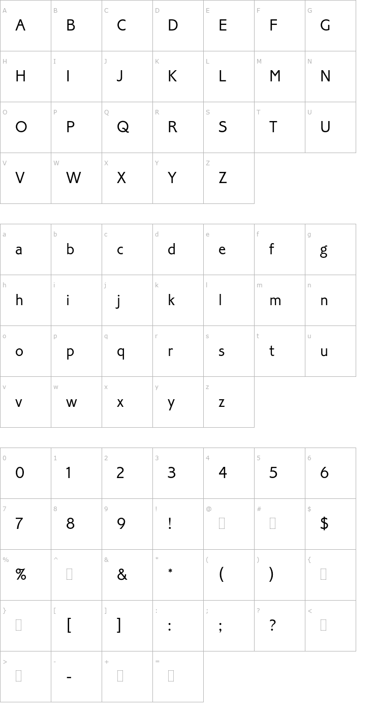 Character Map CorinthianLightPlain Font