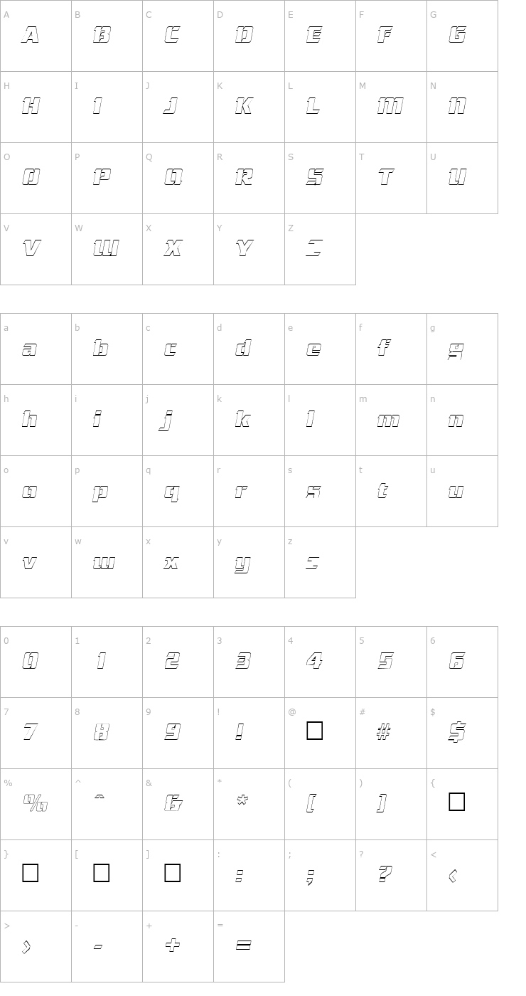 Character Map CorneredOutline Italic Font