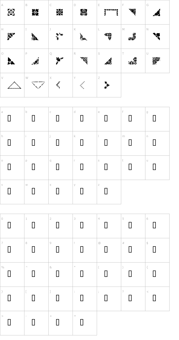 Character Map Corners & Borders Font